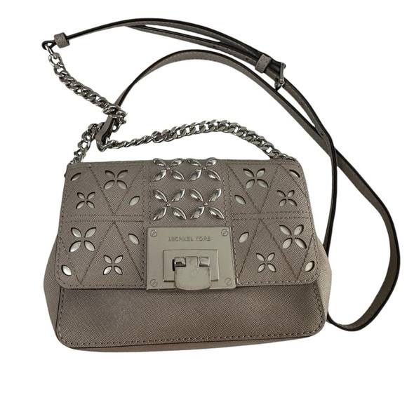 MICHAEL KORS Pearl Grey Tina Clutch Cross Body Leather Handbag - Picture 10 of 10